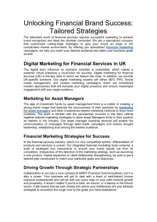 Unlocking Financial Brand Success Tailored Strategies