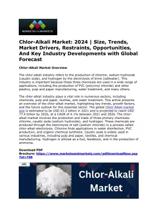 Chlor-Alkali Market by 2026 covers Size, Share, Upcoming Trends & Segmentation