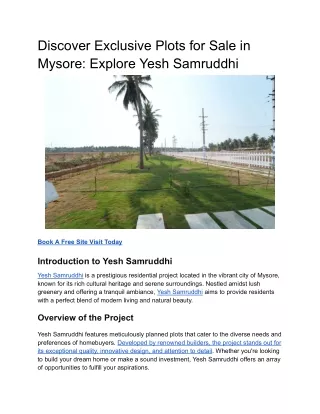 Discover Exclusive Plots for Sale in Mysore_ Explore Yesh Samruddhi