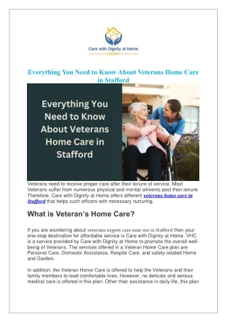 Everything You Need to Know About Veterans Home Care in Stafford