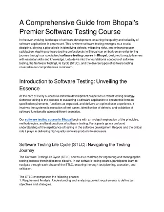 software testing course in Bhopal