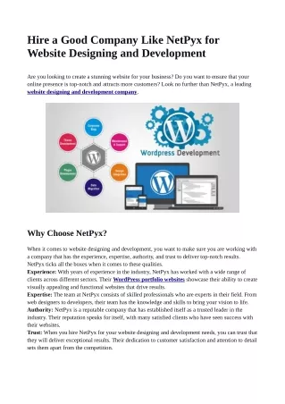 Hire a Good Company Like NetPyx for Website Designing and Development