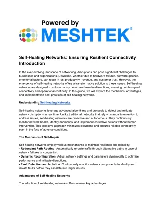 Self-Healing Networks: Ensuring Resilient Connectivity Introduction