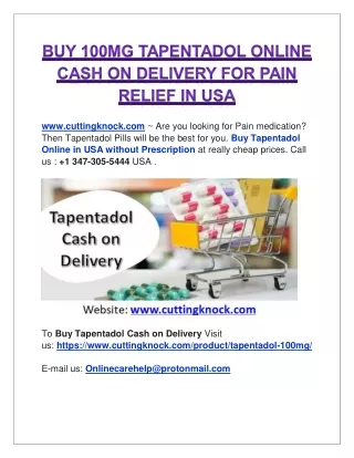 Buy 100mg Tapentadol Online Cash on Delivery for Pain Relief in USA