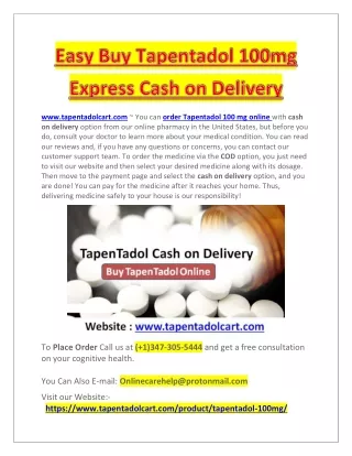 Easy Buy Tapentadol 100mg Express Cash on Delivery