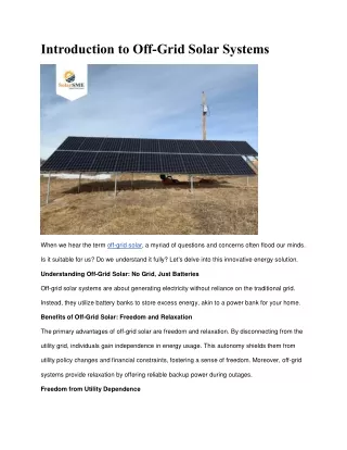 Introduction to Off grid solar system