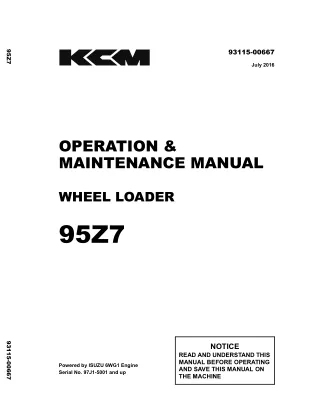 Kawasaki 95Z7 Wheel Loader Operation and Maintenance manual