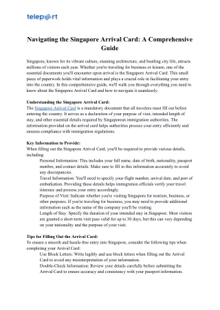 Navigating the Singapore Arrival Card: A Comprehensive Guide