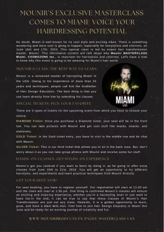 Mounir’s Exclusive Masterclass Comes to Miami Voice Your Hairdressing Potential