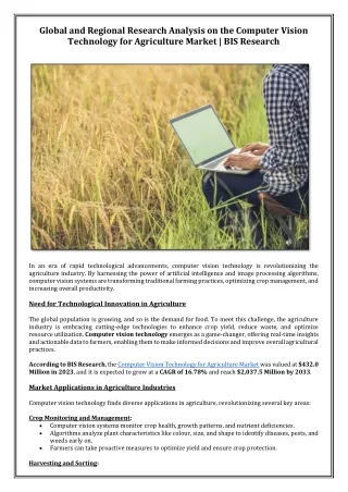 Global Research Analysis on Computer Vision Technology for Agriculture Market