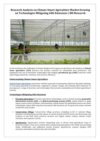 Research Analysis on Climate Smart Agriculture Market focusing on Technologies Mitigating GHG Emissions