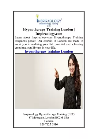 Hypnotherapy Training London  Inspiraology.com