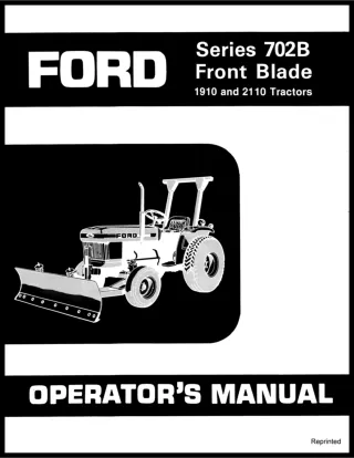 Ford New Holland 702B Series Front Blade for 1910 and 2110 Tractors Operator’s Manual Instant Download (Publication No.4