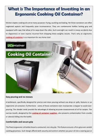 What is The Importance of Investing in an Ergonomic Cooking Oil Container?