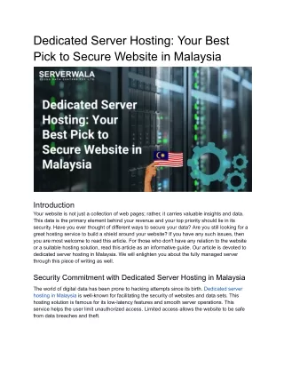 Dedicated Server Hosting_ Your Best Pick to Secure Website in Malaysia