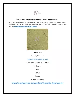 Chamomile Flower Powder Canada | Serenityuniverse.com