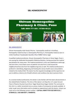 SBL HOMOEOPATHY