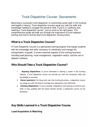 Truck Dispatcher Course- Sacramento