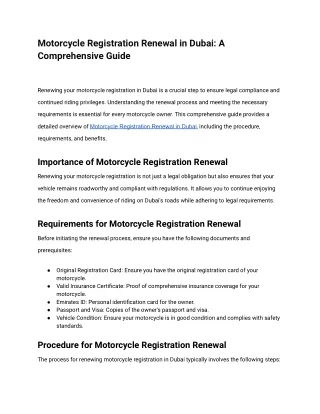 Motorcycle Registration Renewal in Dubai