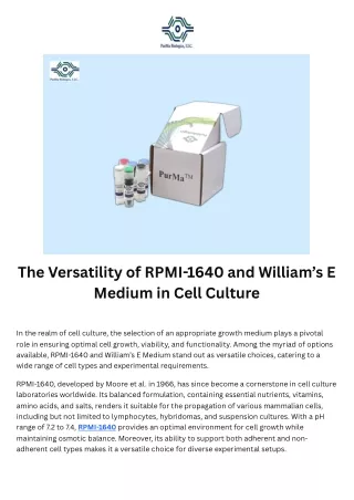 The Versatility of RPMI-1640 and William’s E Medium in Cell Culture