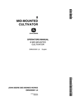 John Deere 8 Mid-Mounted Cultivator Operator’s Manual Instant Download (Publication No.OMN200081)