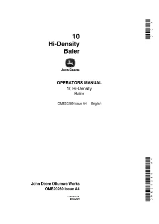 John Deere 10 Hi-Density Baler Operator’s Manual Instant Download (Publication No.OME20289)