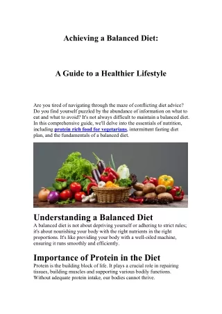 Achieving a Balanced Diet A Guide to a Healthier Lifestyle