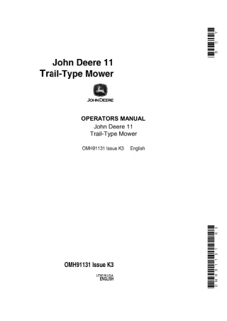 John Deere 11 Trail-Type Mower Operator’s Manual Instant Download (Publication No.OMH91131)