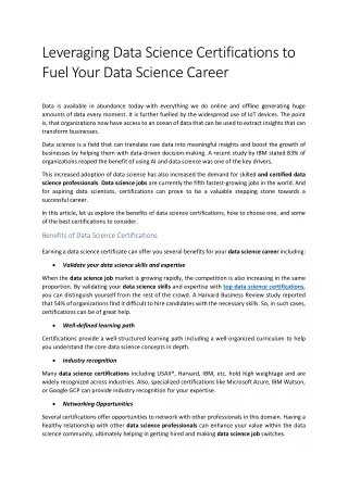 Leveraging Data Science Certifications to Fuel Your Data Science Career