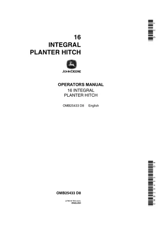 John Deere 16 Integral Planter Hitch Operator’s Manual Instant Download (Publication No.OMB25433)