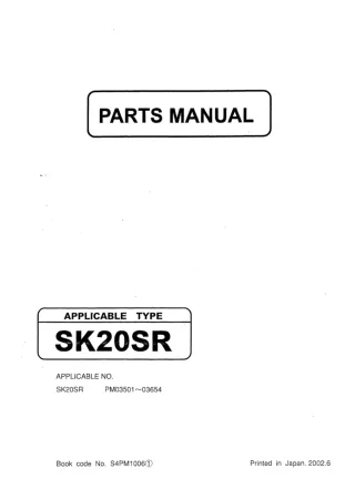 Kobelco SK20SR Mini Excavator Parts Catalogue Manual (SN PM03501 to 03654)