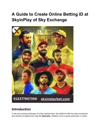Skyinplay: Create Your Online Betting ID with Skyexchange