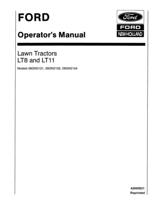 Ford New Holland LT8 and LT11 Lawn Tractors Operator’s Manual Instant Download (Publication No.42000821)