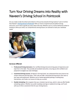 Turn Your Driving Dreams into Reality with Naveen's Driving School in Pointcook