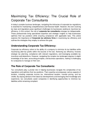 Maximizing Tax Efficiency_ The Crucial Role of Corporate Tax Consultants