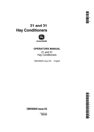 John Deere 21 and 31 Hay Conditioners Operator’s Manual Instant Download (Publication No.OMH90845)