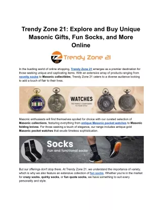 Trendy Zone 21: Explore and Buy Unique Masonic Gifts, Fun Socks, and More Online