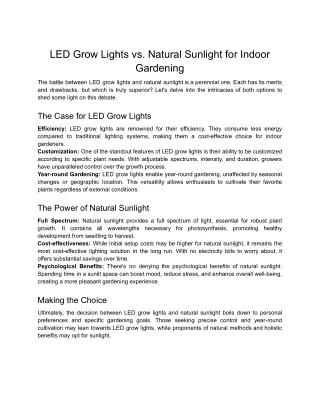 LED Grow Lights vs. Natural Sunlight for Indoor Gardening