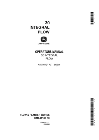 John Deere 30 Integral Plow Operator’s Manual Instant Download (Publication No.OMA41131)