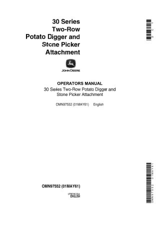 John Deere 30 Series Two-Row Potato Digger and Stone Picker Attachment Operator’s Manual Instant Download (Publication N