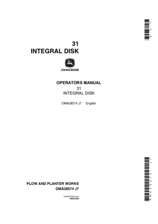 John Deere 31 Integral Disk Operator’s Manual Instant Download (Publication No.OMA28574)