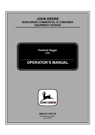 John Deere 31C Posthole Digger Operator’s Manual Instant Download (PIN100001-) (Publication No.OMLVU11079)