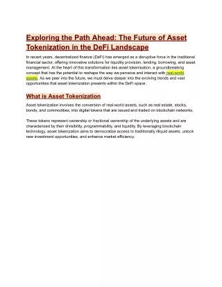 Exploring the Path Ahead_ The Future of Asset Tokenization in the DeFi Landscape