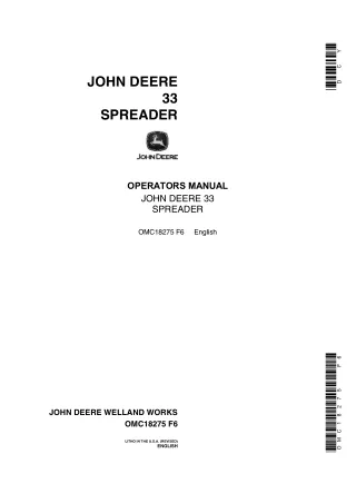 John Deere 33 Spreader Operator’s Manual Instant Download (Publication No.OMC18275)