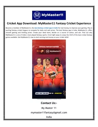 Cricket App Download MyMaster11 Fantasy Cricket Experience