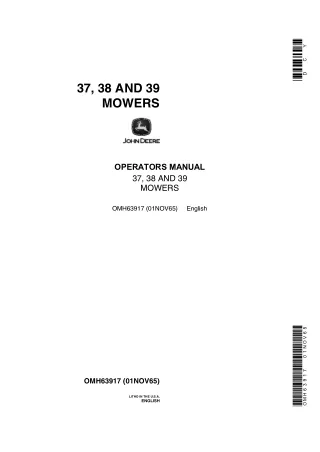 John Deere 37 38 and 39 Mowers Operator’s Manual Instant Download (Publication No.OMH63917)