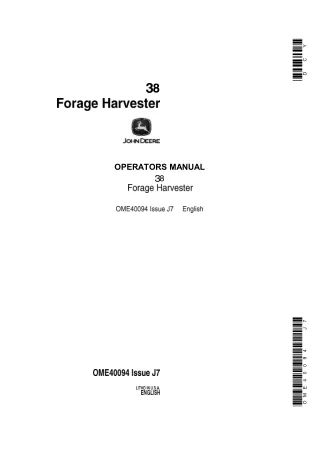 John Deere 38 Forage Harvester Operator’s Manual Instant Download (Publication No.OME40094)