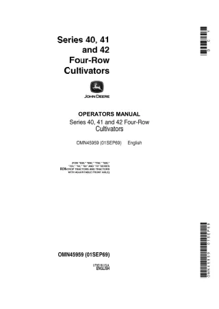 John Deere 40 41 and 42 Series Four-Row Cultivators Operator’s Manual Instant Download (Publication No.OMN45959)