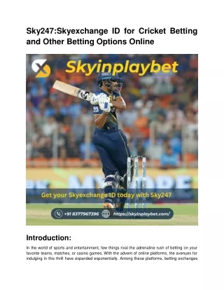 Sky247 | Skyexchange ID for Cricket Betting and Other Betting Options Online