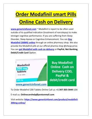 Order Modafinil smart Pills Online Cash on Delivery